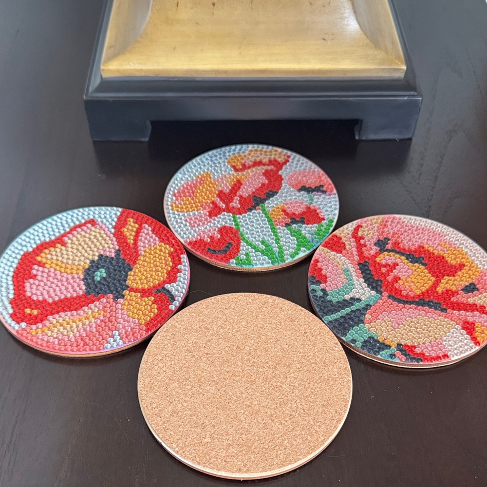 Handcrafted Floral Diamond Art Coasters - Set of 4 - Picture 4 of 6